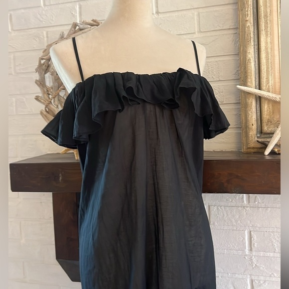 J.Crew,Year-Round Black Cotton Off-Shoulder Ruffle Tiered Midi Dress, Size XS - Picture 5 of 12